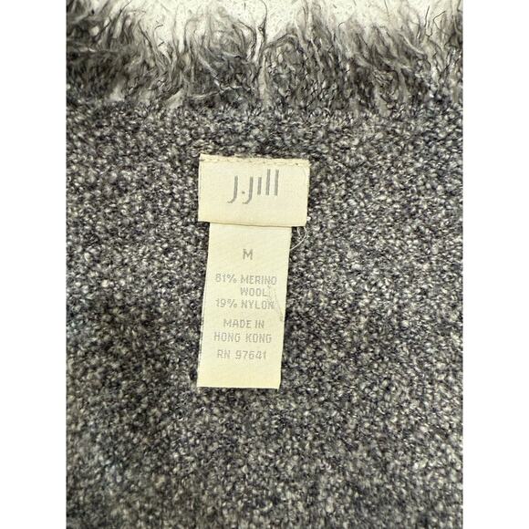 J Jill Cardigan Womens Open Front Bohemian Merino Wool Nubby Gray Fringed M - Picture 7 of 8